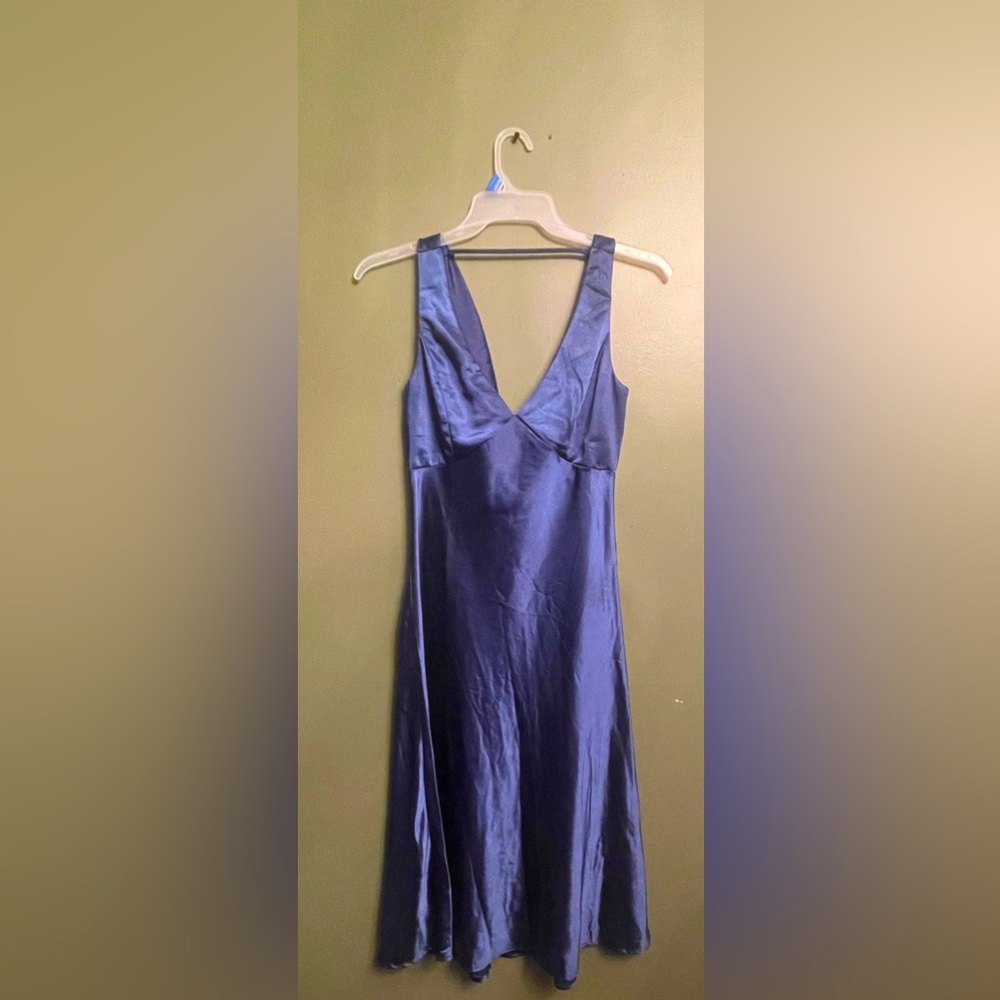 Lulus Navy Satin Cowl Back Midi Slip Dress